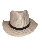 SCALA Paper Braid Outback 3 Brim Faux Leather Band 23.75 Hat