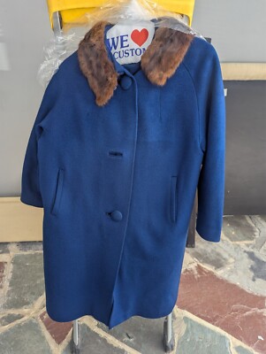 Vintage Woman's Small Jacket - Pre-Owned Melina 100% Wool/Fur Royal Blue Peacoat