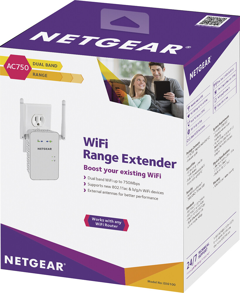 NETGEAR AC750 DualBand WiFi Range Extender White (EX6100100NAS