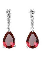 Elegant White Gold-Finish Red Ruby & Created Diamond Pear-Cut Droplet Earrings