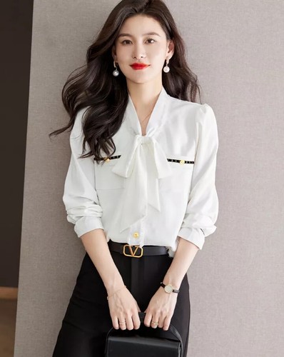 ZARA Camicetta Donna Rossa Elegante Maniche Lunghe con Fiocco (IT 38
