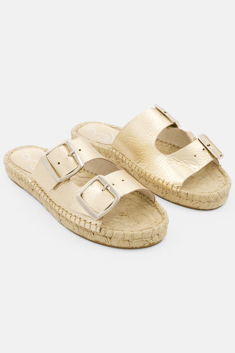 NY発!! セレブ愛用☆Sam Edelman☆ BECCA SLIDE SANDAL SAM EDELMAN Gold Leather Espadrille Flat Sandals Becca Made