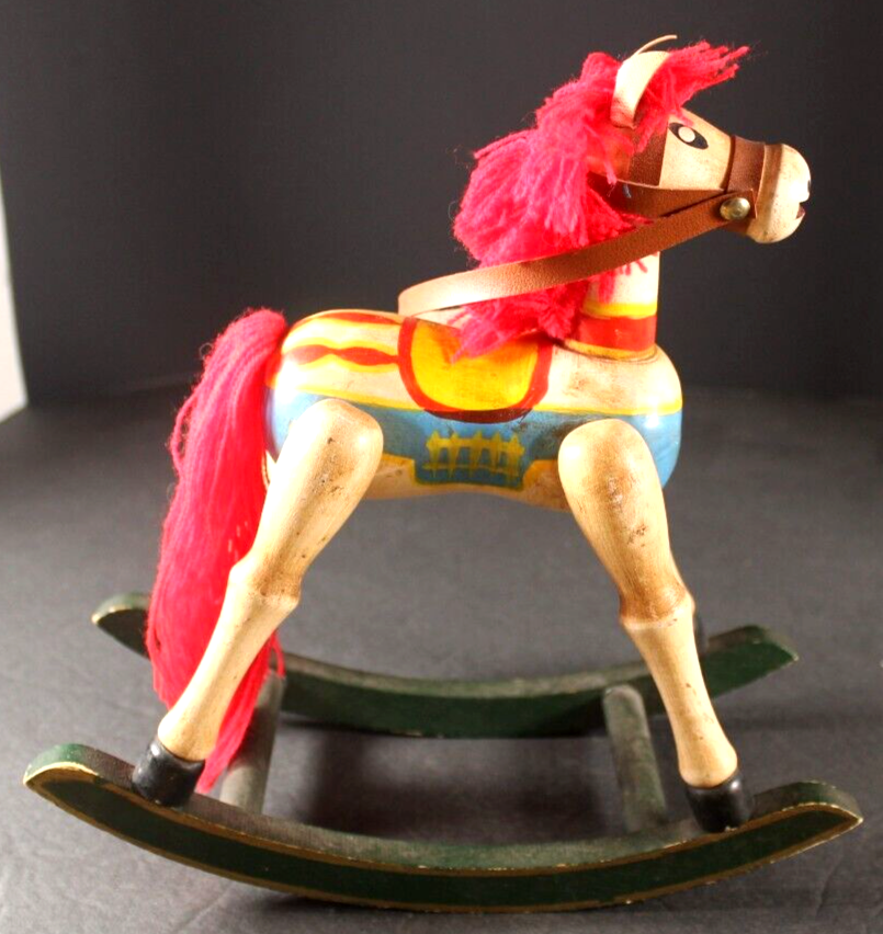 Vintage Wooden Christmas Holiday Rocking Horse 9