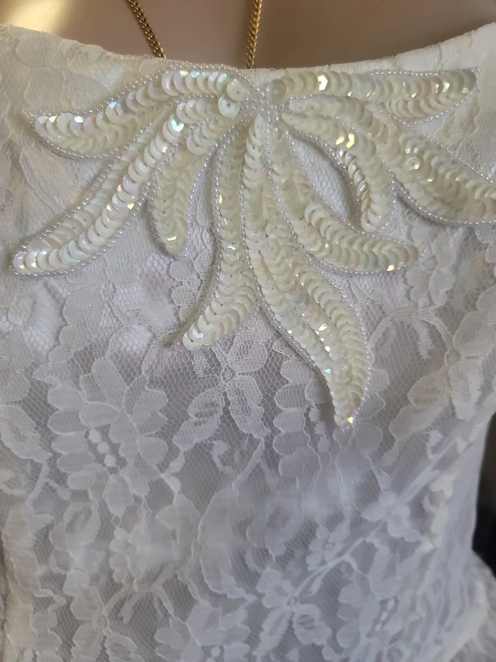 Gunne Sax By Jessica McClintock Wedding Off White Off Shoulder Lace Dress - Image 2 of 4