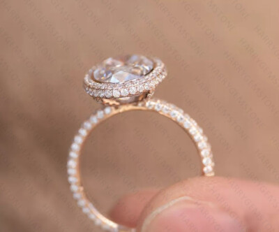 3.50CTW Oval Certified Moissanite Engagement Bridal Ring 14k Rose Gold Plated