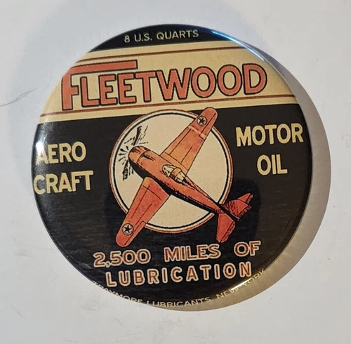 Fleetwood Gas Airplane Magnet/Mirror/Pin Back 2.25" Round Vintage Sign Oil