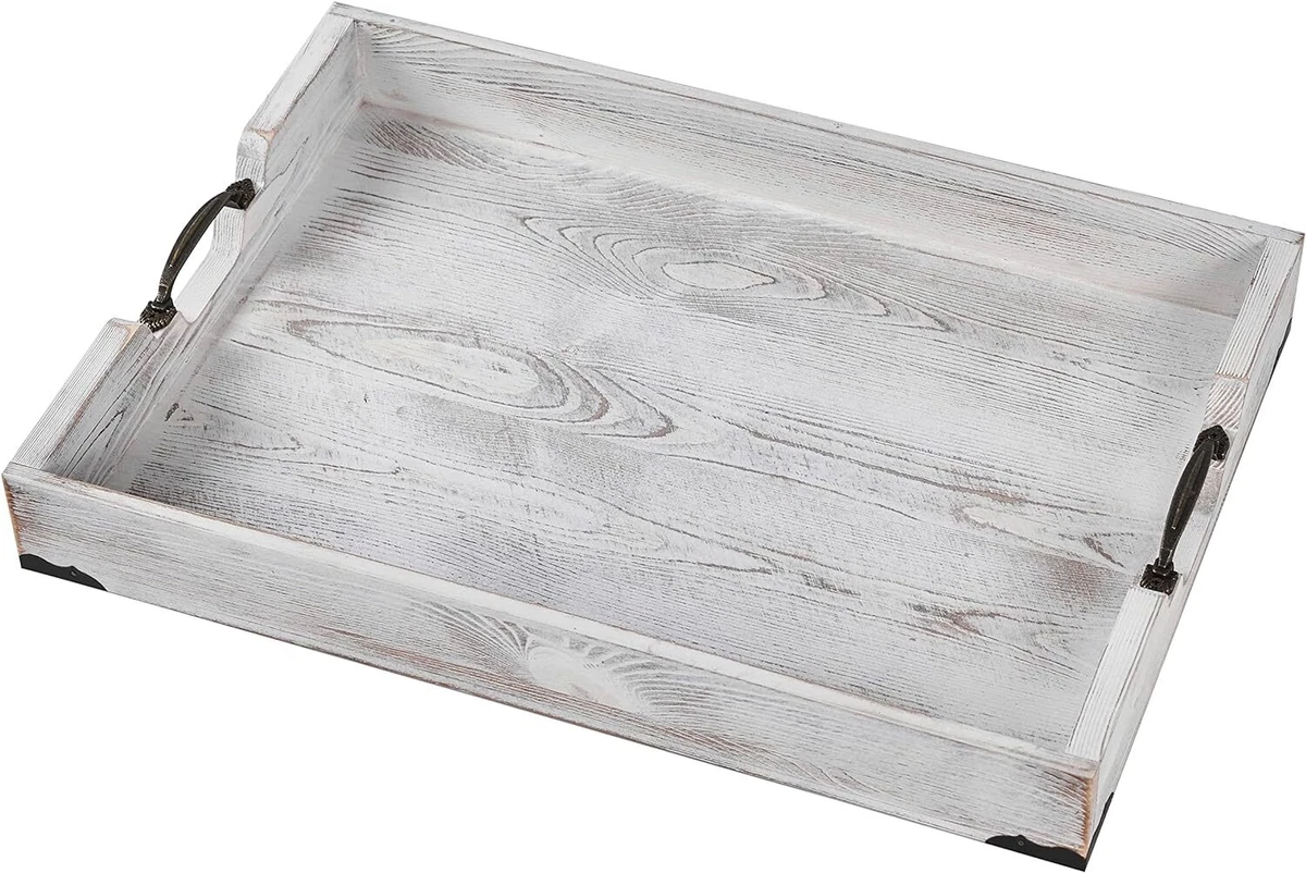 Large Wood Rectangular Serving Tray 20 x 14 Inch Rustic Wooden