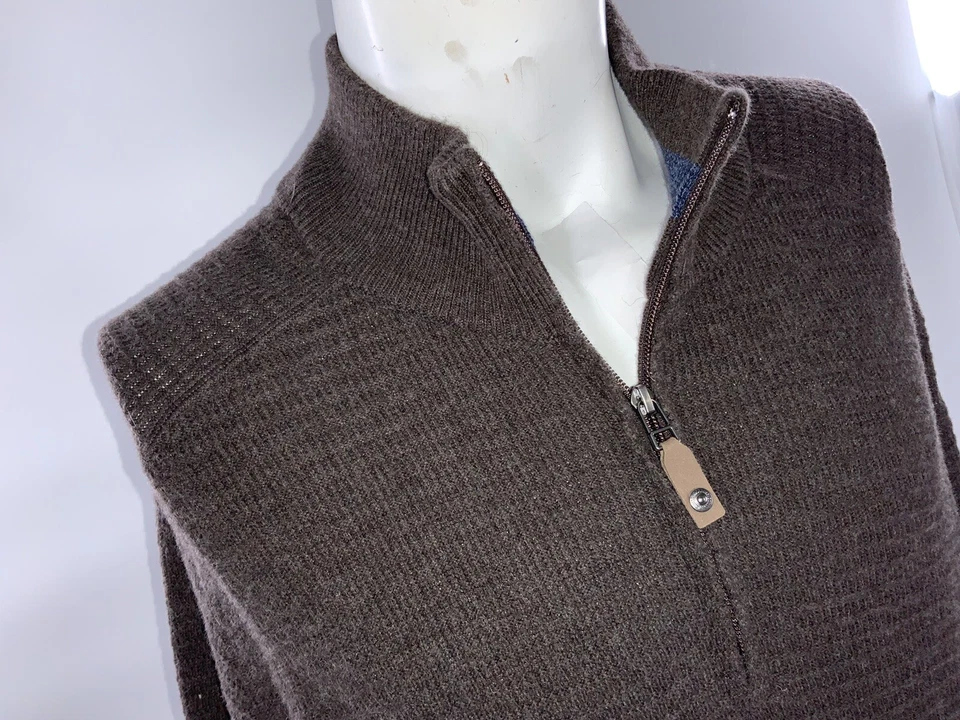 Suéter Royal Robbins XL masculino lã marrom algodão 1/4 zíper padrão YGI I2-369 - Imagem 3 de 4