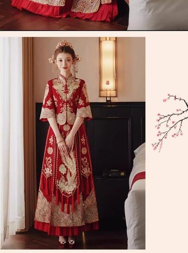 Xiuhe Kleid Braut Hochzeitskleid Damen Chinesisches Hochzeitskleid Toastkleid Show Set - Bild 13 von 23