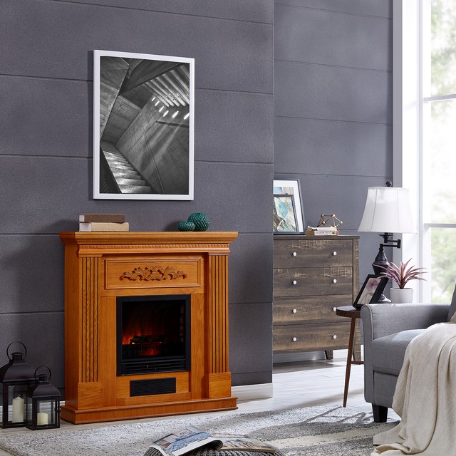 Adam Fireplace Suite In Oak With Electric Fire In Black 39 Inch