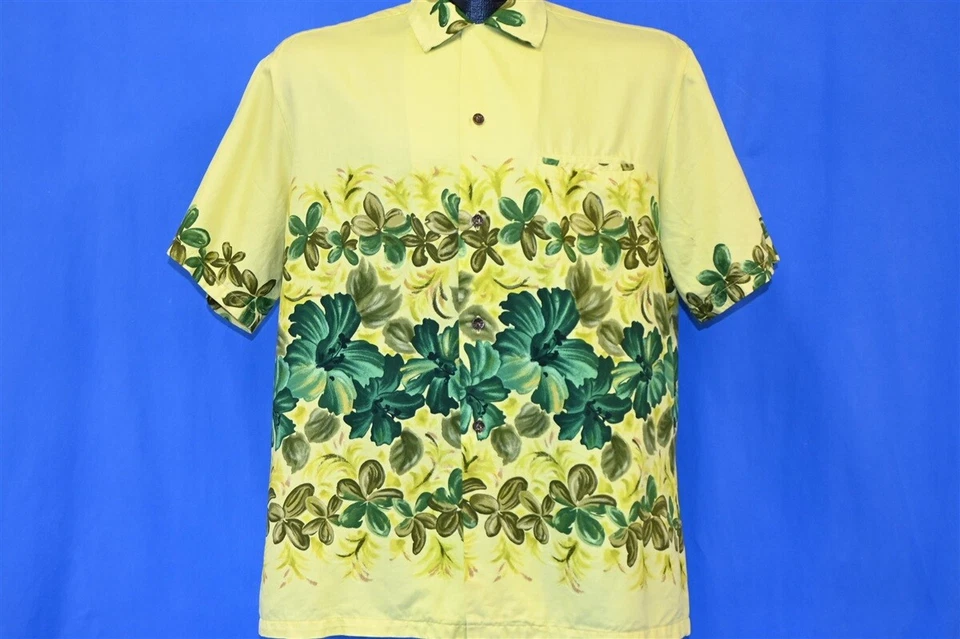 CAMISA VINTAGE AÑOS 50 ALOHA HAWAIIAN TOGS AMARILLO VERDE HIBISCO FLOR CUELLO BUCLE M Foto 2 de 4