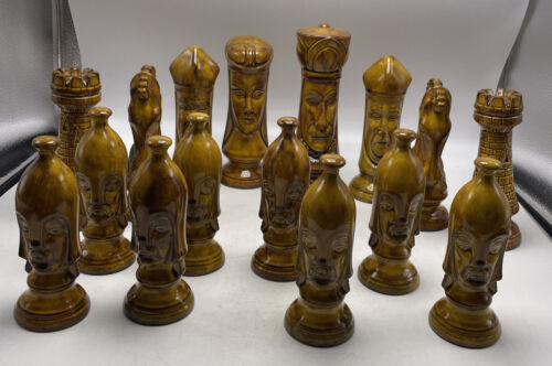 Duncan Schachfiguren Keramik Tropfglasur Gold Lot 16 Mittelalter groß Gothic Vintage