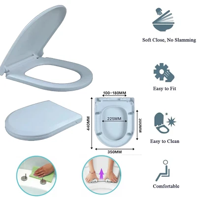 Luxury D-Shape Toilet Seat Heavy Duty White Soft Close Top Quick Release Hinges