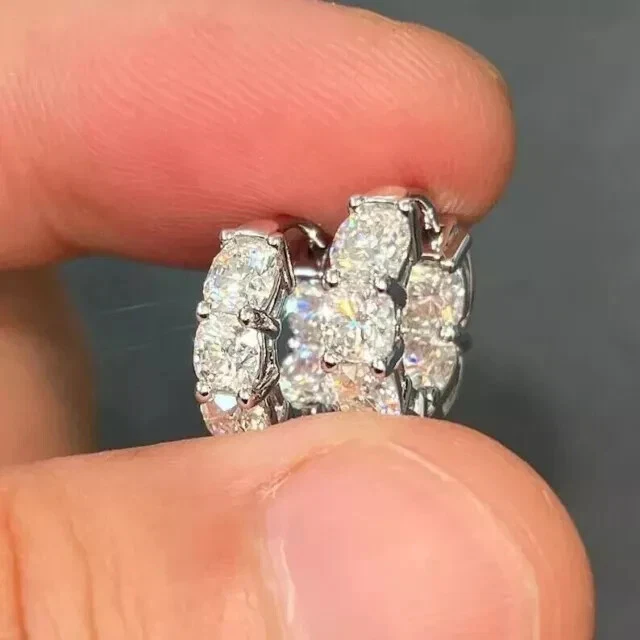 Women 2CT Round Cut Moissanite Huggie Hoop Earrings Real 925 Sterling Silver - Image 3 of 4