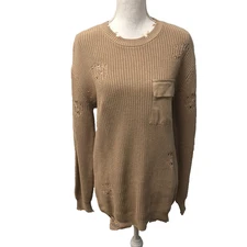 Ser.O.Ya Devin Sweater Jumper Womens Small Tan Brown Oversize Distressed Ribbed