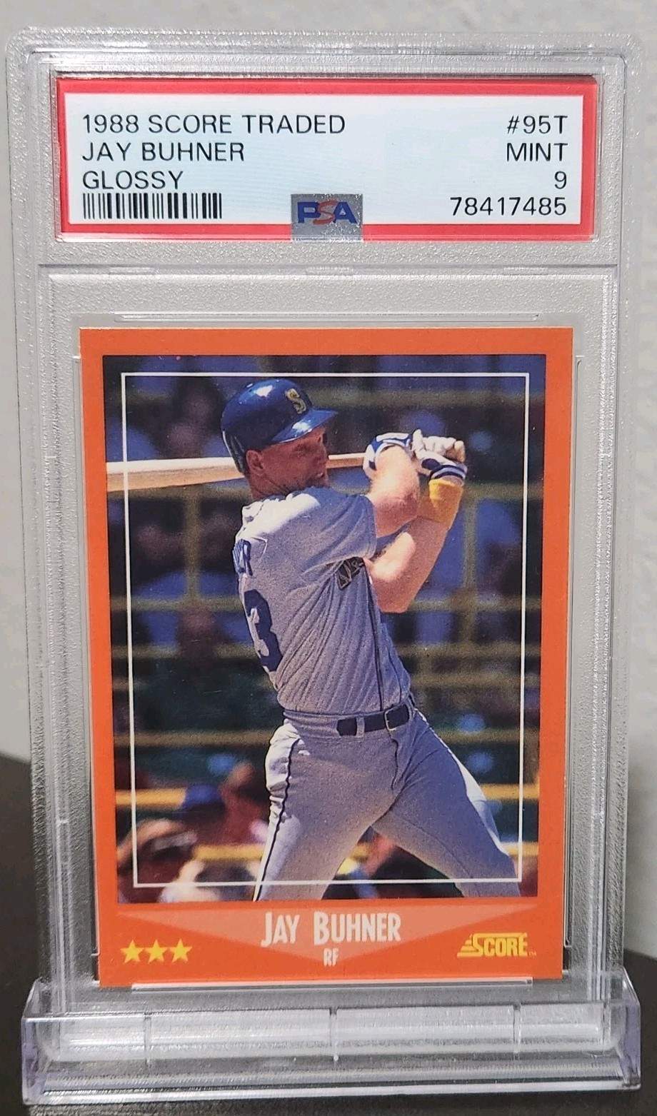 1988 Score Rookies Traded Glossy Jay Buhner Rookie Card #95T PSA 9 Glossy RC