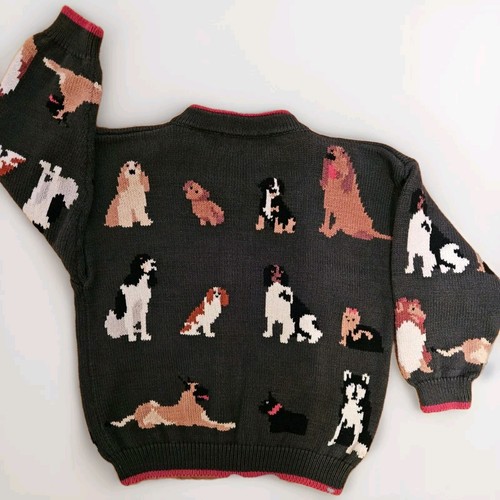 Christine Foley Childrens Dog Sweater Cardigan Bone Buttons 7/8 VGC Green Multi - Picture 3 of 7