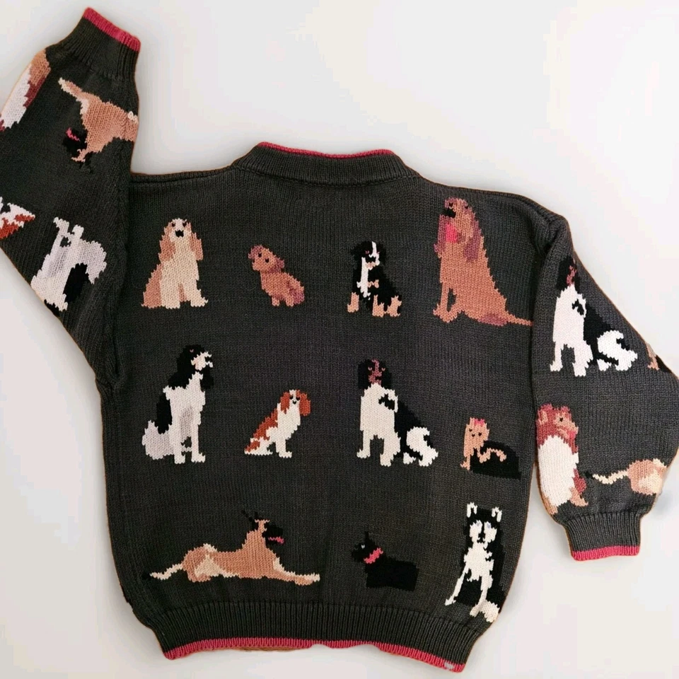 Christine Foley Childrens Dog Sweater Cardigan Bone Buttons 7/8 VGC Green Multi - Image 3 of 4