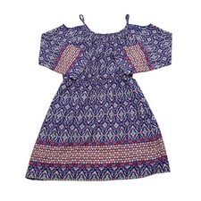 Casual Dress Womens XL Blue Round Neck Cold Shoulder Elastic Waist A Line