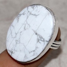 925 Silver Plated Howlite Ring US 6 Layering Friendly Design GW