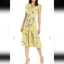 Eliza J Surplice Neckline Floral Flowy Tie Waist Summer Dress Size 10