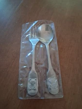 Vintage  Tommee Tippee Childs Fork & Spoon Set Features A Bear (18-8...