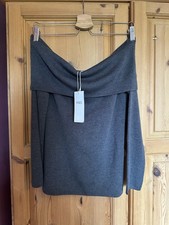 M&S Charcoal Grey Bardot Off Shoulder Knit Jumper Sweater UK 10 BNWT