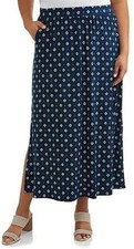 Terra  Sky NWT Women's 3X Navy Blue Geo Print Super Soft Sueded Maxi Skirt