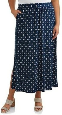 Terra & Sky NWT Women's 3X Navy Blue Geo Print Super Soft Sueded Maxi Skirt