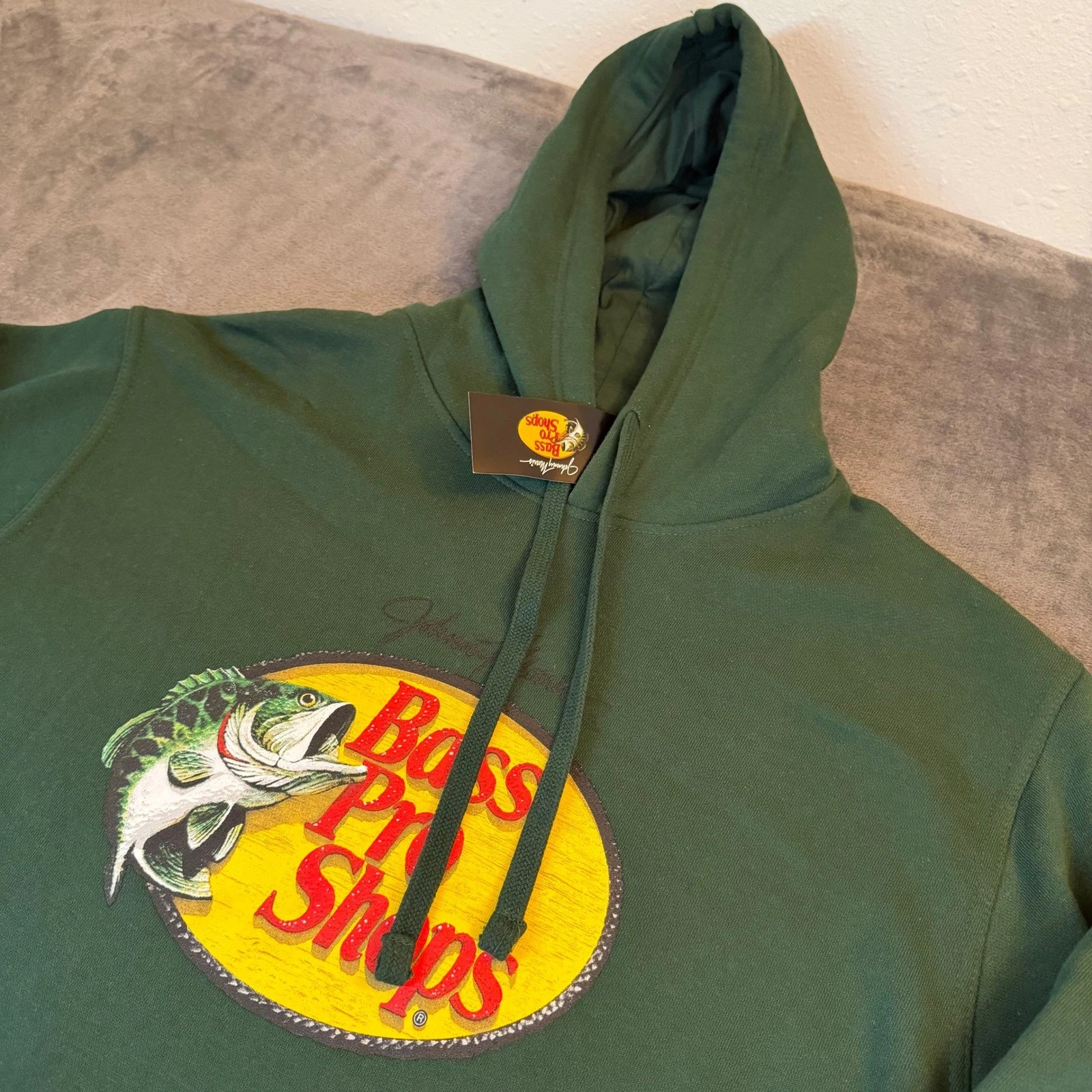Bass Pro Shops Logo Hoodie Mens Large Green Graphic Pullover Fleece NWT