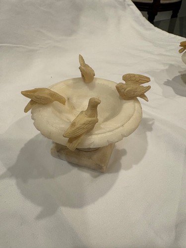 Mini Alabaster Bird Bath with Birds