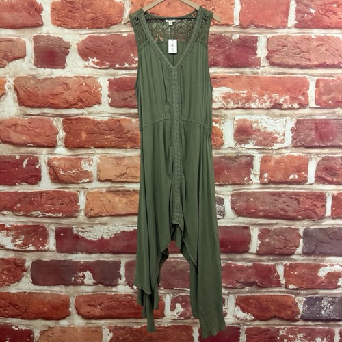 Style & Co Dress Womens XL Olive Green Boho Floral Embroidered Festival Maxi