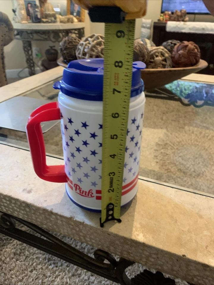Victoria's Secret Pink Water Bottle Chug Mug Americana Red White Blue Flag 24 oz - Image 4 of 4