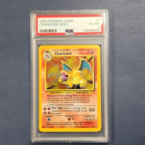 Pokémon TCG Base Set Charizard Holo Rare #4/102 PSA 6 1999 Card Stock