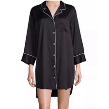 Natori Private Luxuries Button Down Nightgown Size XL Black Sleep Lounge Minimal