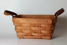 VTG 1992 7" Longaberger Basket with Leather Handles & Liner Signed & Dated