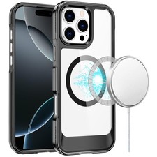 For iPhone 16 PRO MAX Case Magnetic Circle Transparent Back  Tempered Glass