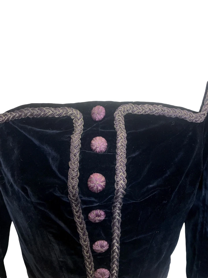 Vintage Black Velvet Edwardian Top Corset Braided Trim Button Detail - Image 4 of 4