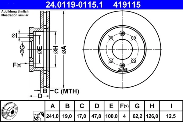 2x BRAKE DISC 24.0119-0115.1 FOR HYUNDAI D3EA 1.5L 3cyl TBD4FA 1.5L G4EE 1.4L TB - Image 2 of 4