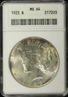 1923 $1 Silver Peace Dollar ANACS MS64-Soapbox Holder