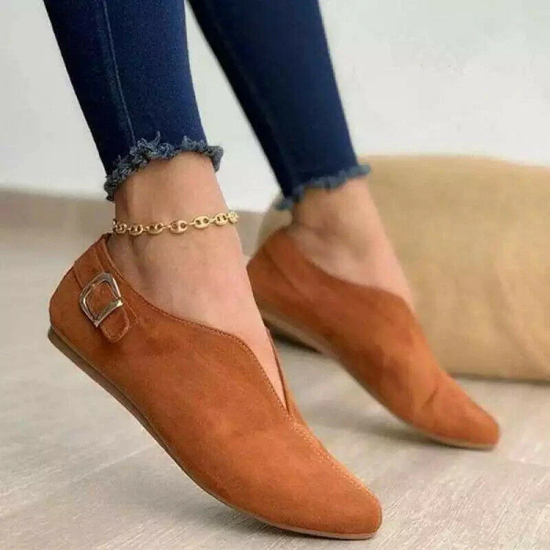 Ladies Faux Suede Shoes Womens Flats Pumps Comfy Office Work Slip