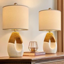 Boho Table Lamps Bedroom Living Room Set 2 Small Farmhouse Rattan Table Lamp