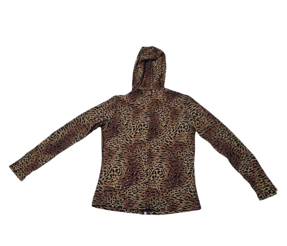 Dressbarn Sudadera con Capucha Marrón Dorado Estampado Animal Cremallera Completa Leopardo Chaqueta Mujer Talla M Foto 4 de 4