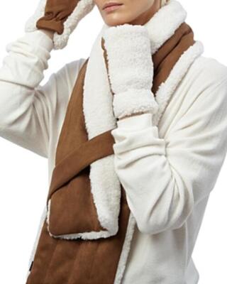 Apparis Ziggy Women's White and Brown Faux Shearling Gloves ONLY Size OSFA