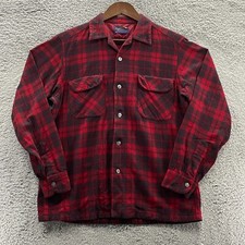 VTG Pendleton Board Shirt Men Medium Red Plaid Flannel Wool Flap Pockets 60s USA