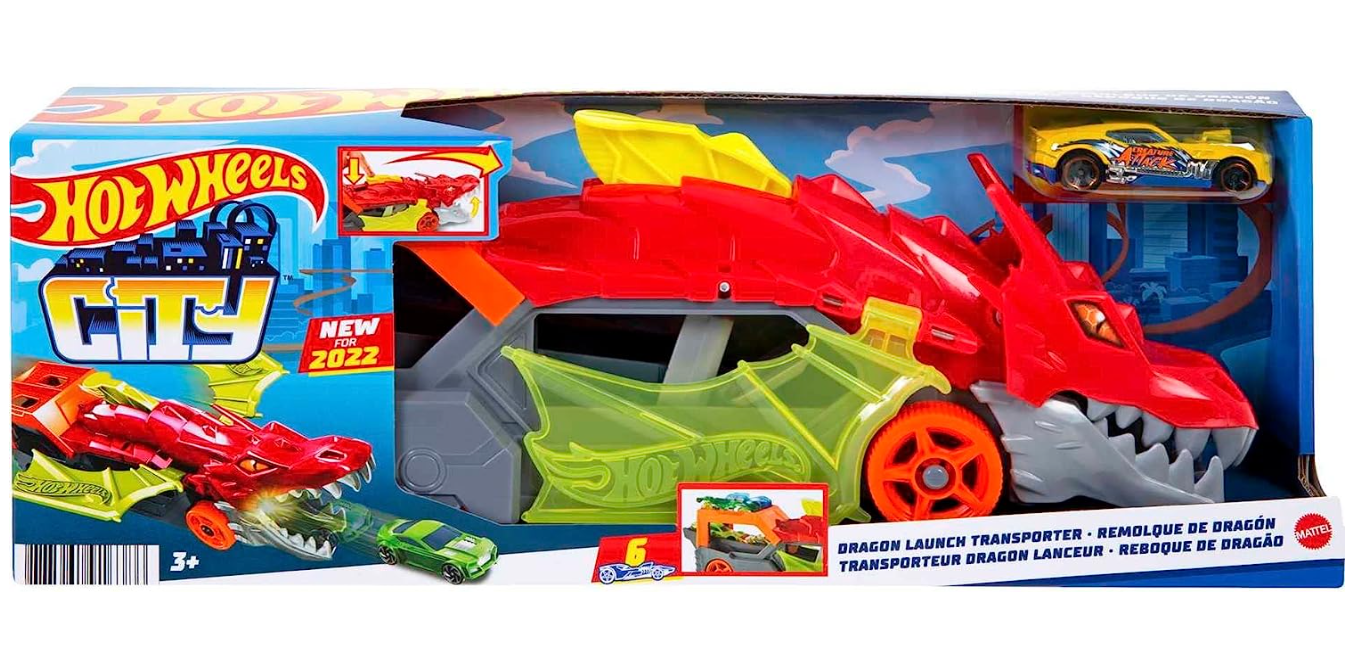 Hot Wheels City Dragon Launch Transporter, Spits Toy Cars From Its Mouth NEW
