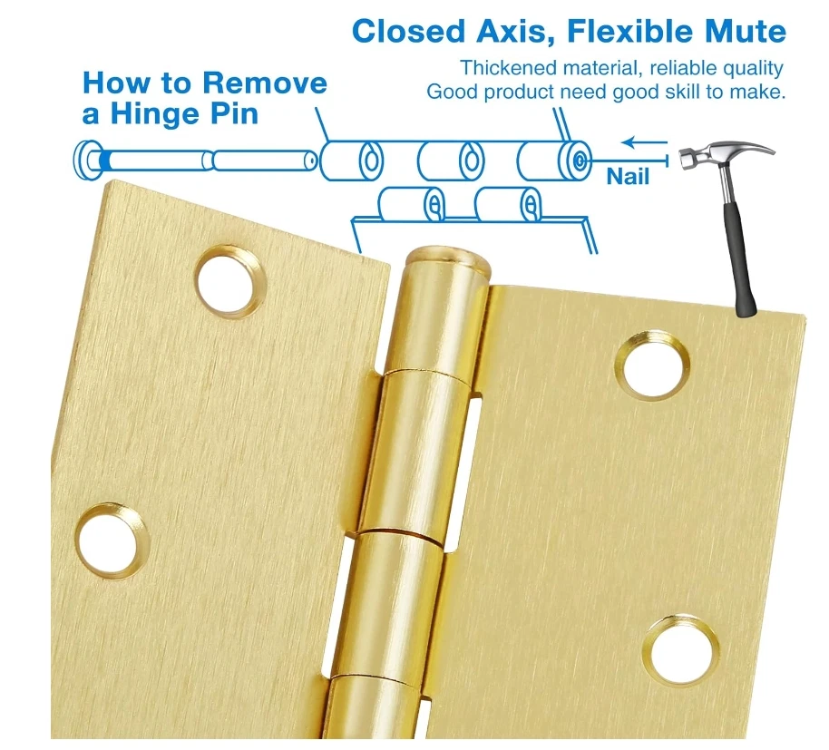 Bisagras de puerta de latón manchado de varias piezas de 3,5" X 3,5", bisagras de puerta interiores de 1/2" Foto 4 de 4
