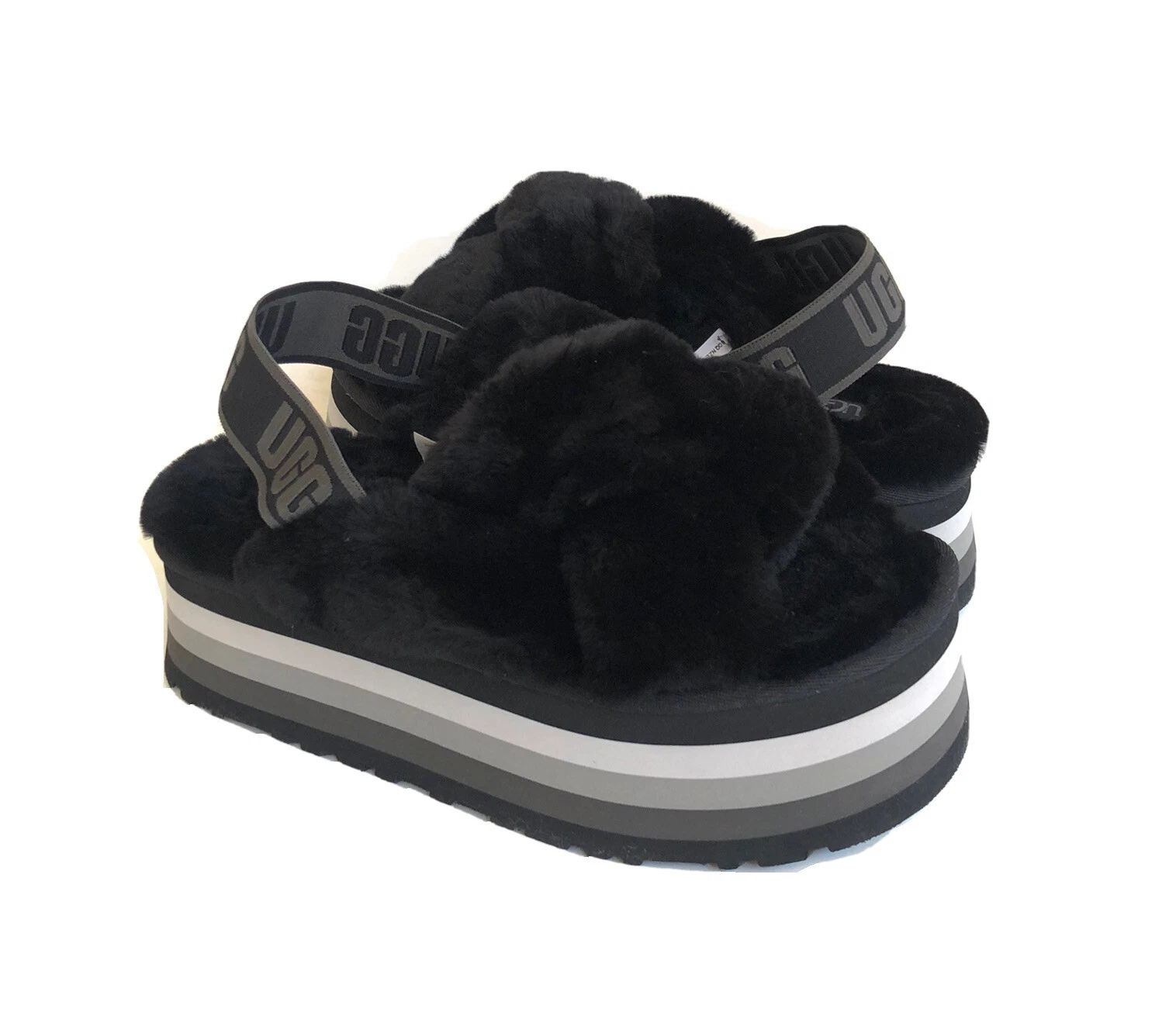 UGG DISCO KNOT SLIDE SANDALO PLATFORM NERO US 6 EU 37 UK 4