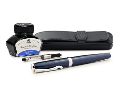 Füllhalter Diplomat Excellence A2 Midnight Blue Chrom mit Tinte u. Lederetui
