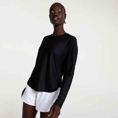 CALIA Women's Renew Long Sleeve Tee, Pure Black, Sz-XS